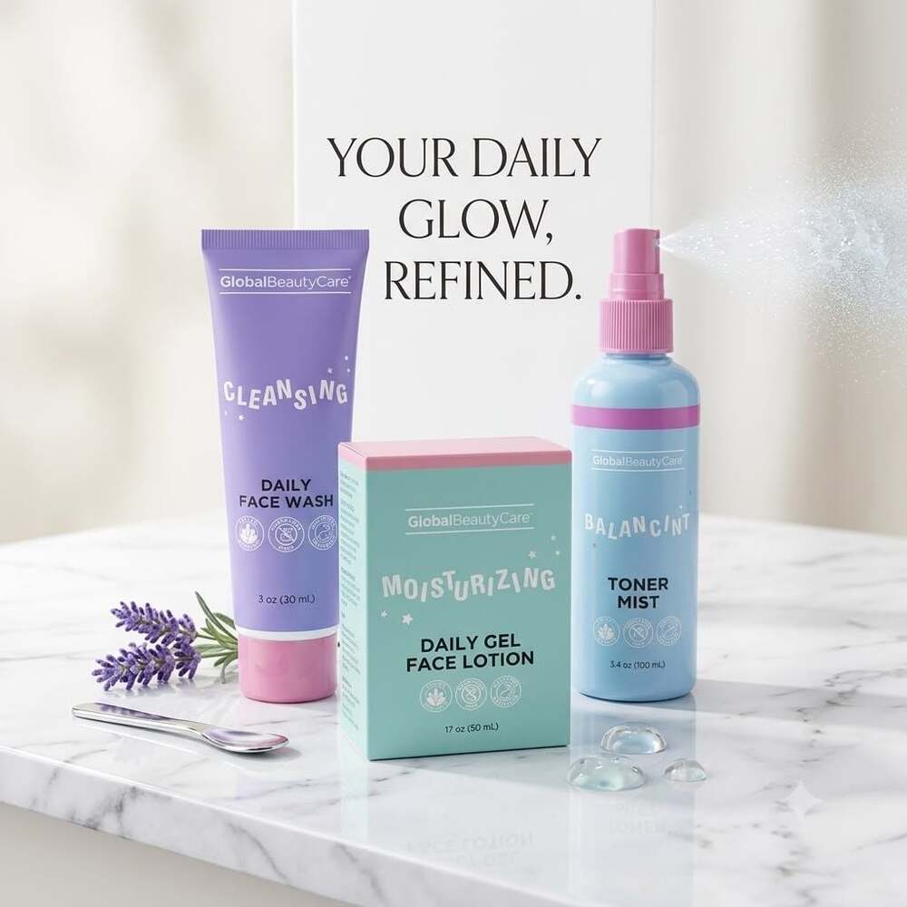 Global Beauty Care 3-Piece Skincare Set - Daily Face Wash, Balancing Toner Mist,